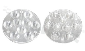 Lens for LED high power; angle: 25 degrees ; Number of LEDs: 9; Dimensions: round 93mm; Height: 22mm; material: PMMA; PC; Fastening: glue