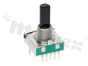 Miniaturowy przełącznik obrotowy; jednosekcyjny; 3-pozycyjny; otwór montażowy: gwint M9?×?0,75; wyprowadzenie na PCB; stal; wałek 6?mm; przełączanie typu BBM (non-shorting); 0,3?A/16?V?DC