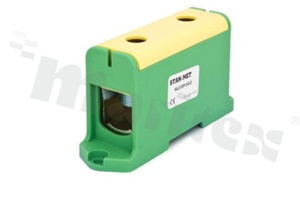 Złączka na szynę din;przelotowa;2 zaciskowa;1- torowa; zacisk śrubowy; na przewód 35-240mm2;zielono-żółta