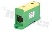 Din rail terminal block; through; 2-terminal for wire 35-240mm2;1 -track; screw-type;yellow-green