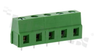 Listwa zaciskowa do PCB; w rastrze 7.50mm; 5-torowa; pionowa; na przewód 2.5mm2 (AWG 24-12); ze śrubami na wkręt płaski; klatka mosiężna; zielona; UL 300V/10A, TUV 450V/18A