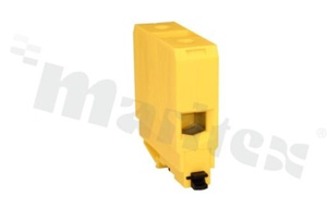 Złączka szynowa ; 1-poziomowa; 2-zaciskowa na przewód 35-120mm2; zacisk śrubowy; żółta; na szyne DIN; 690V/269A