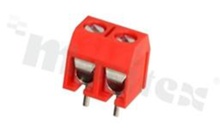Listwa zaciskowa do PCB; w rastrze 5.00mm; 2-torowa; pionowa; na przewód 1.5mm2 (AWG 26-14); ze śrubami na wkrętak płaski; klatka mosiężna; czerwona; UL 300V/20A; TUV 250V/17.5A