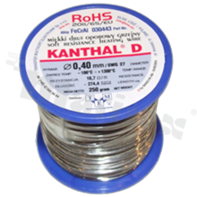 Drut oporowy grzejny Kanthal; renomowanego szwedzkiego producenta; średnica 0.40mm; SWG 31; -100+1300 st.C; 274.4m; 250g.