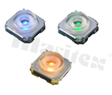 Personalizowany przełącznik Tact Switch z podświetleniem; SMD lub THT; wymiary korpusu 9.85x9.85; h=3.95; pionowy; o sile nacisku 400gf lub 600gf.