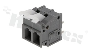 Listwa zaciskowa do PCB; w rastrze 5.00mm; 2-torowa; pionowe wejście przewodu; na przewód 0.2-2.5mm2 (28-12 AWG); ze stykiem sprężynowym; szara; UL 300V/15A