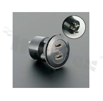 Gniazdo MicroUSB2.0; żeńskie; otwór montażowy 22mm; podłączenie na wtyk MicroUSB2.0 męski; korpus czarny; stop aluminium.