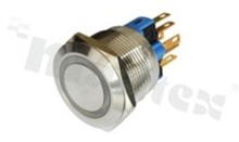Push button switch; monostable; 25mm; solder terminals; stainless steel; ring blue illumantion; IP67.