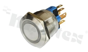 Push button switch; monostable; 25mm; solder terminals; stainless steel; ring blue illumantion; IP67.