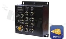 EN50155 10-port managed PoE Ethernet switch with 8x10/100Base-T(X) P.S.E. and 2xEthernet extender with 1xbypass function; M12 connector; operating temperature -40+70 deg.C; supply 48VDC