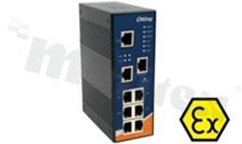 ATEX Managed Ethernet switch with 6x10/100Base-T(X) and 2x100Base-X; operating temperature -40+70 deg.C; DIN