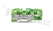 Installation terminal block; 1-level; through; 3-contacts for wire 0.5-16.0mm2 (20-6AWG); spring-loaded; yellow-green; for DIN rail;