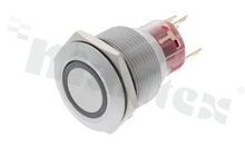 Push button switch; monostable; 22mm; solder terminals; stainless steel; green ring and power simbol illumination; IP65.