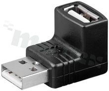 Adapter 2.0 Hi-Speed; zakończony wtykami USB: A  2.0 wtyk  <-> gniazdo USBA 2.0  kątowe; czarny