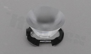 Lens for LED high power; angle: 28 to 31 degrees FWHM; Number of LEDs: 1; Dimensions: round 26mm; Height: 14.9mm; meterial: PMMA; Fastening: tape; pin