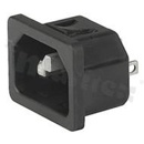 Złącze zasilające AC IEC 60320 C14, klasa ochronności I; montaż: do panela 2,5mm, zatrzaskowe; wyprowadzenia konektorowe QC 6,3x0,8mm; kolor czarny; IP30; 10A, 250VAC