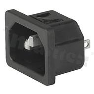 Złącze zasilające AC IEC 60320 C14, klasa ochronności I; montaż: do panela 2mm, zatrzaskowe; wyprowadzenia konektorowe QC 6,3x0,8mm; kolor czarny; IP30; 10A, 250VAC