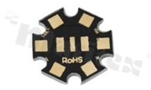 MCPCB, thermal conductivity 1.5W/(m*K), thickness: 2mm, number of layers - 1, black soldermask, legend color: gold, size: star 22mm, pad cover: gold; for Cree MX LEDs, /30