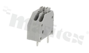 PCB terminal block; pitch 2.5mm; 2-ways; oblique entry; range wire 0.2-2.5mm2 (AWG 24-20); spring-loaded; grey; UL 250V/2A, TUV 250V/2A