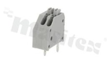 Listwa zaciskowa do PCB; w rastrze 2.50mm; 2-torowa; skośne wejście przewodu; na przewód 0.2-05mm2 (24-20 AWG); ze stykiem sprężynowym; szara; UL 250V/2A, TUV 250V/2A