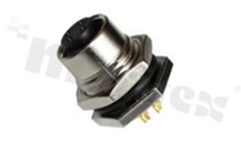 Gniazdo M12; kodowanie A; 4-stykowe; żeńskie; 5A; na panel; z nakrętką z przodu; lutowane; IP68