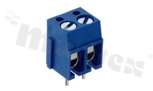 PCB terminal block; pitch 5.00mm; 2-ways; vertical; wire range 2.5mm2 (AWG 24-14); with screws for a flat screwdriver; brass cage; blue color; UL 300V/10A, 250V/24A