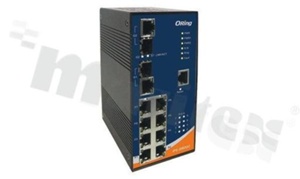 Switch przemysłowy PoE; zarządzalny; 8 portów 10/100Base-T(X) RJ45 PoE i 2 porty Gigabit Combo RJ45/SFP; temp. pracy: -40+70 st.C; zasilanie redundantne 50...57VDC; montaż na szynie DIN