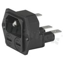 Gniazdo zasilające IEC C18 z uchwytem bezpiecznikowym 2-polowym; montaż: do panela, śruba; konektory 6,3x0,8mm; połączenia wewnętrzne; IP40; 10A/250VAC