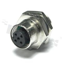 Gniazdo M12; kodowanie A; 5-stykowe; żeńskie; 4A; na panel; z nakrętką z tyłu; lutowane; IP68