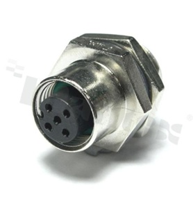 Gniazdo M12; kodowanie A; 5-stykowe; żeńskie; 4A; na panel; z nakrętką z tyłu; lutowane; IP68