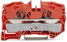 Installation terminal block; 1-level; through; 2-contacts for wire 0.5-16.0mm2 (20-6AWG); spring-loaded; orange; for DIN rail; 600V/85A