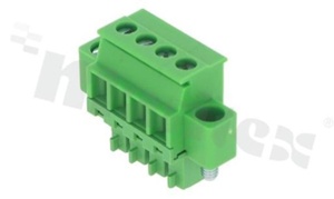 Listwa zaciskowa rozłączalna; w rastrze 3.81mm; 4-torowa żeńska; na przewód 1.5mm2 (28-16AWG); kierunek wtykania prostopadły do osi przewodów; z zaczepem śrubowym; styki z fosforobrązu; mosiężna klatka przewodu; UL 300V/10A