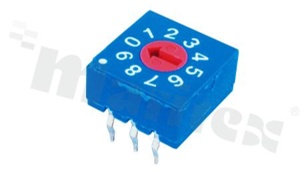 Rotary switch; 10 positions for BCD negative code; 10x10mm; horizontal; flat type; THT.