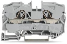 Installation terminal block; 1-level; through; 2-contacts for wire 0.5-16.0mm2 (20-6AWG); spring-loaded; red; for DIN rail; 800V/57A
