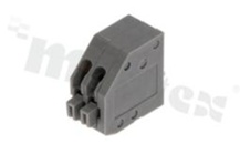 Listwa zaciskowa do PCB; w rastrze 2.5mm; 2-torowa; skośne wejście przewodu; na przewód 0.5mm2( 24-20 AWG); szara; ze stykiem sprężynowym; UL 300V/2A TUV 250V/6A