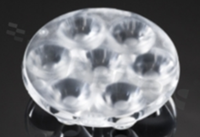 Lens for LED high power; mid power; angle: 26 to 38 degrees FWHM; Number of LEDs: 7; Dimensions: round 40mm; Height: 10.7mm; meterial: PMMA; Fastening: glue; pin