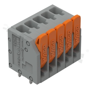 Listwa zaciskowa do PCB; przewód-płytka; na przewód 0.14 - 2.5 mm2; raster 3.5 mm; 5-torowa; 5 zaciskowa; kąt ułożenia przewodu względem płytki: 90; Push-in; szary; 300V/10A