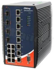 Industrial advanced Layer 3 20-port managed Gigabit Ethernet switch with 8x10/100/1000Base-T(X) ports, 8x10/100/1000Base-T(X) P.S.E. ports and 4x1G/10GBase-X ports, SFP+ socket