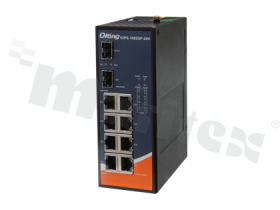 Switch przemysłowy Gigabit; niezarządzalny; 8 portów 10/100/1000Base-T(X) RJ45; 2 porty 100/1000Base-X SFP; temp. pracy: -40+75 st.C; zasilanie redundantne 12...48VDC; montaż na szynie DIN