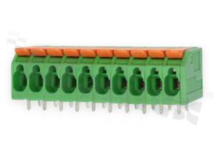 PCB terminal block; pitch 5.00mm; 10-ways; range wire 4.0mm2 (AWG 24-12); spring-loaded; green; UL 300V/20A