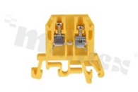 Installation terminal block; 1-level; 2-contacts; for wire 0,5-2,5mm2; screw terminal; yellow; Din rail; 1000V/24A
