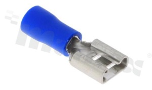 Flat connector; female; 6.3mm; 0.8mm; for wire AWG16-14(1.5-2.5mm2 wire); brass; insulation PVC; Imax= 15A