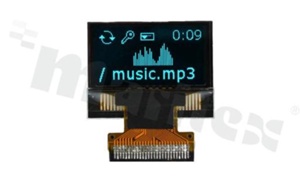 Wyświetlacz LGM OLED; LCD graficzny; 0.96"; 128x64 pikseli; kolor świecenia niebieski; 27 pinów; obszar aktywny 21.74x11.18mm; FPC do lutowania; 