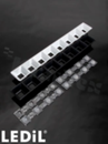 Soczewka do diod LED mid power; kąt rozsyłu: 55 do 64 stopni FWHM; ilość diod: 4; rozmiar: 305x38mm; wysokość: 21.1mm; rodzaj materiału: PMMA; sposób mocowania: śruby