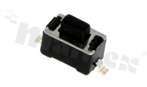 Przełącznik Tact Switch; SMD; wymiary korpusu 3.0x6.0; h=5.0mm; pionowy; o sile nacisku 260gf; przycisk prostokątny; zaczepy