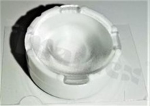 Soczewka do diod LED high power; kąt rozsyłu: 56 do 80 stopni FWHM; ilość diod: 1; rozmiar: okrąg 16mm; wysokość: 7.3mm; rodzaj materiału: PMMA; PC; sposób mocowania: taśma
