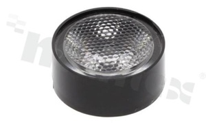 Soczewka do diod LED high power; kąt rozsyłu: 40 stopni FWHM; ilość diod: 1; rozmiar: okrąg 21mm; wysokość: 9.6mm; rodzaj materiału: PMMA; PC; sposób mocowania: klej
