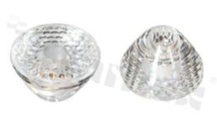 Soczewka do diod LED high power; kąt rozsyłu: 45 stopni FWHM; ilość diod: 1; rozmiar: okrąg 19.6mm; wysokość: 13.4mm; rodzaj materiału: PMMA; PC; sposób mocowania: klej
