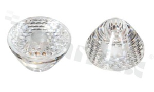 Lens for LED high power; angle: 45 degrees ; Number of LEDs: 1; Dimensions: round 19.6mm; Height: 13.4mm; material: PMMA; PC; Fastening: glue