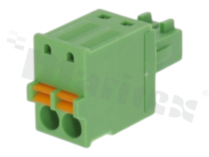 Pluggable terminal block; 3.50mm pitch; 2-ways; female; for wire 1.50mm2 (28-16AWG); wire insertion direction same as plug-in direction; p.bronze contacts; spring clamp; brass cage; UL 300/8A TUV 250/12A